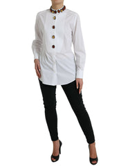 Dolce & Gabbana White Cotton Crystals Embellished Shirt Top -   -  Dolce & Gabbana.
