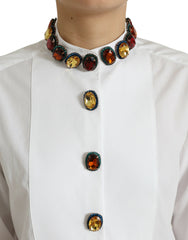 Dolce & Gabbana White Cotton Crystals Embellished Shirt Top -   -  Dolce & Gabbana.