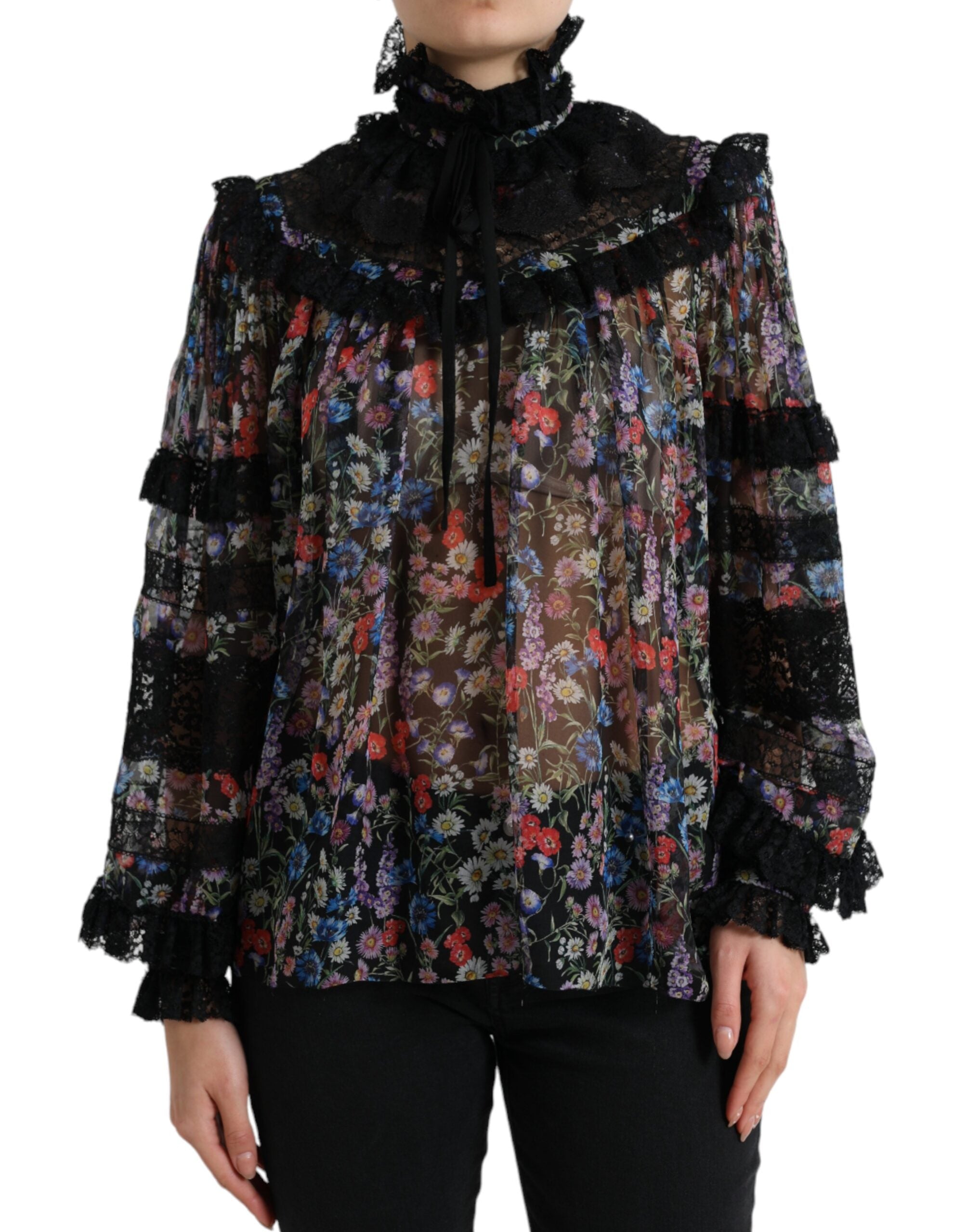 Dolce & Gabbana Black Floral Print Long Sleeves Blouse Top -   -  Dolce & Gabbana.