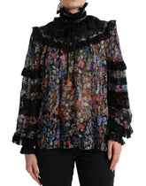 Dolce & Gabbana Black Floral Print Long Sleeves Blouse Top -   -  Dolce & Gabbana.