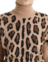 Dolce & Gabbana Beige Leopard Print Wool Turtleneck Top -   -  Dolce & Gabbana.