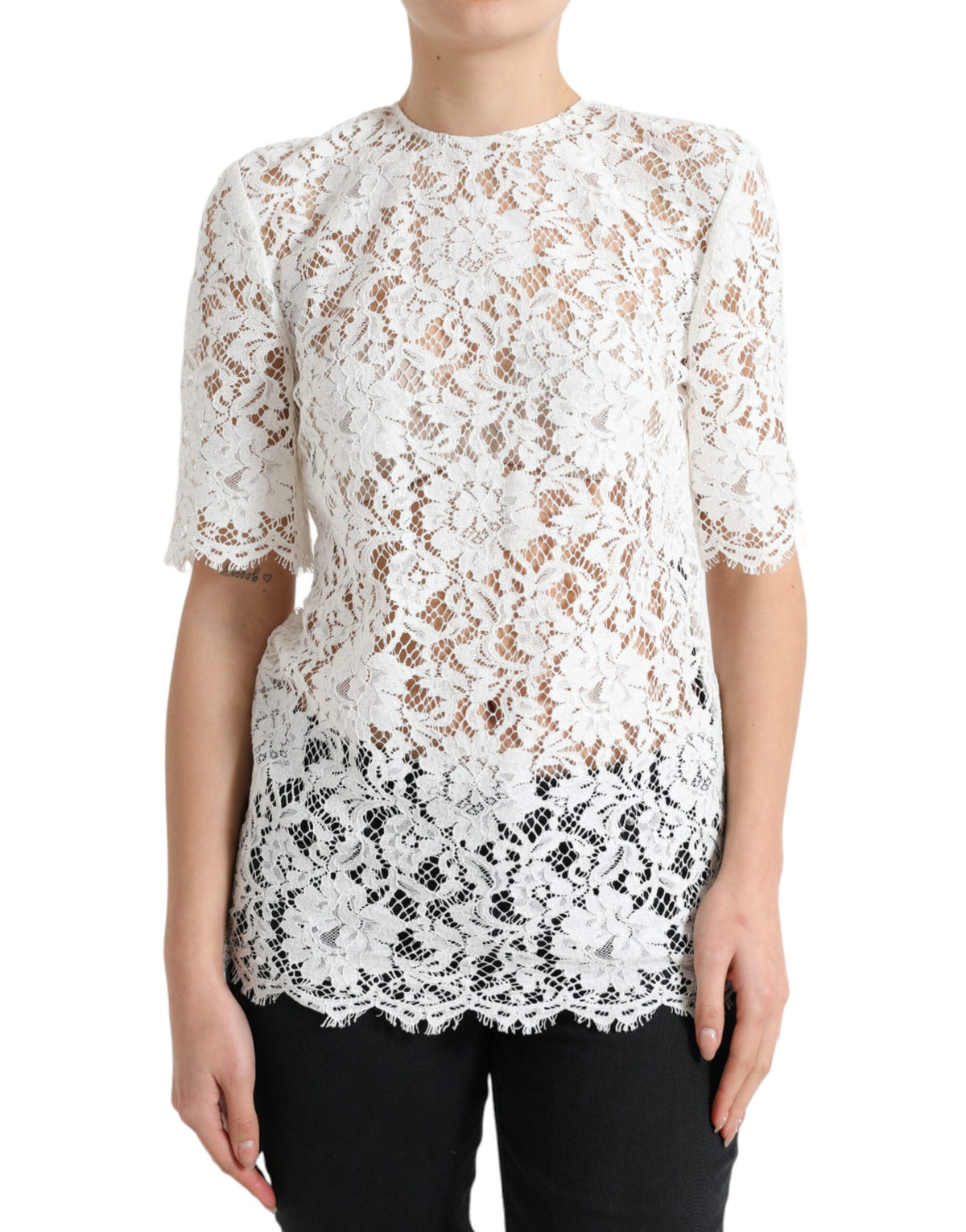 Dolce & Gabbana White Floral Lace Cotton Round Neck Blouse Top -   -  Dolce & Gabbana.