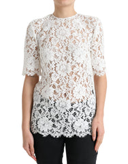 Dolce & Gabbana White Floral Lace Cotton Round Neck Blouse Top -   -  Dolce & Gabbana.