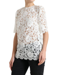 Dolce & Gabbana White Floral Lace Cotton Round Neck Blouse Top -   -  Dolce & Gabbana.