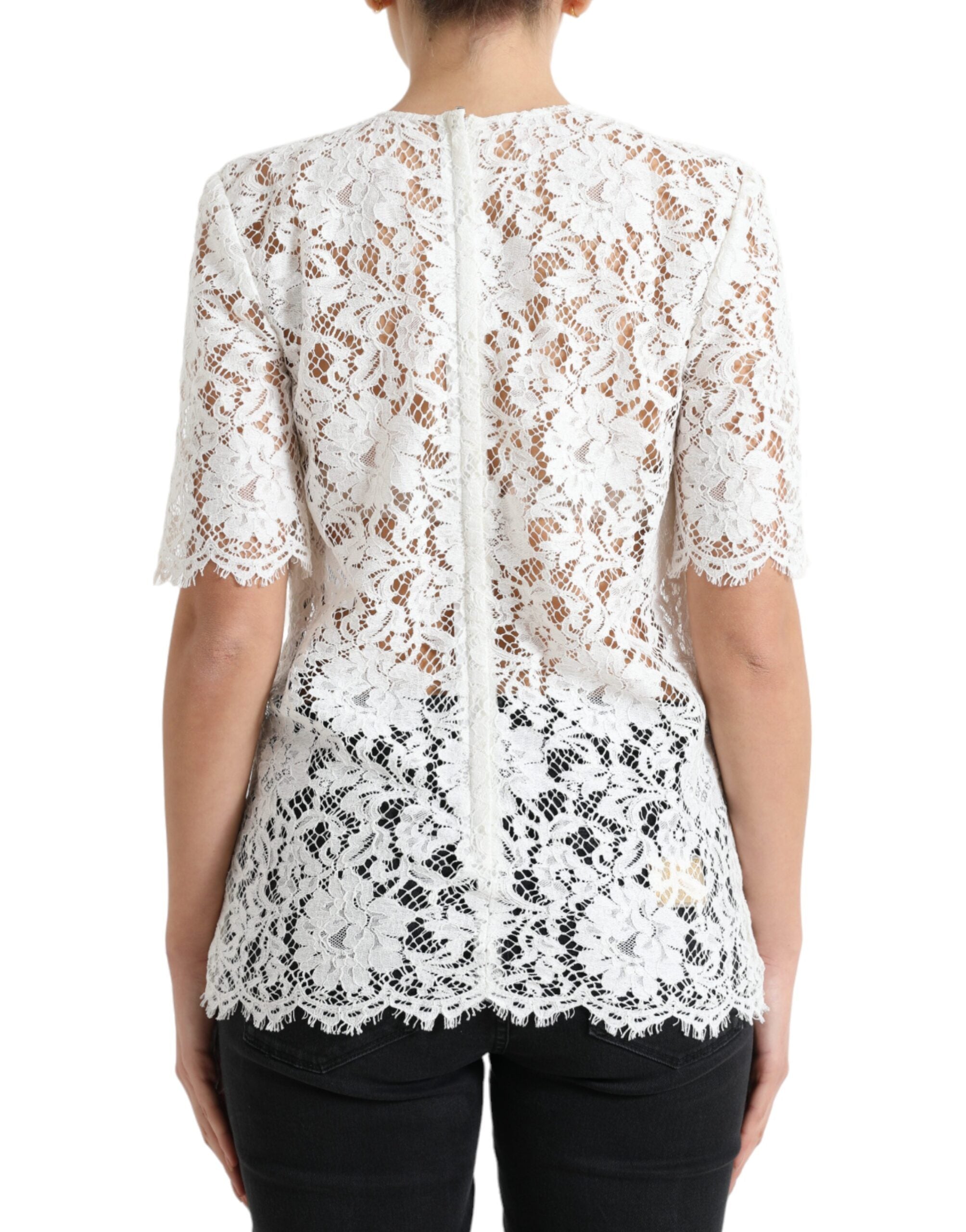 Dolce & Gabbana White Floral Lace Cotton Round Neck Blouse Top -   -  Dolce & Gabbana. Dolce & Gabbana White Floral Lace Cotton Round Neck Blouse Top -   -  Dolce & Gabbana.
