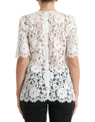 Dolce & Gabbana White Floral Lace Cotton Round Neck Blouse Top -   -  Dolce & Gabbana.