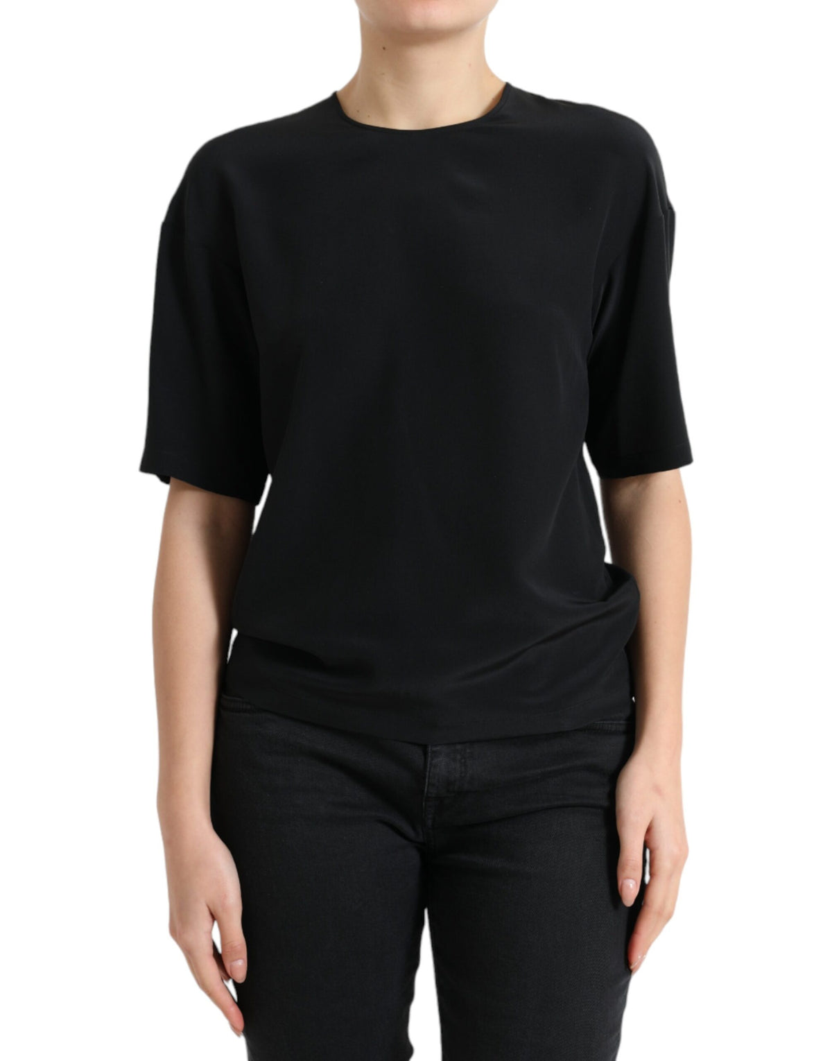 Dolce & Gabbana Black Silk Round Neck Short Sleeve Blouse Top -   -  Dolce & Gabbana.