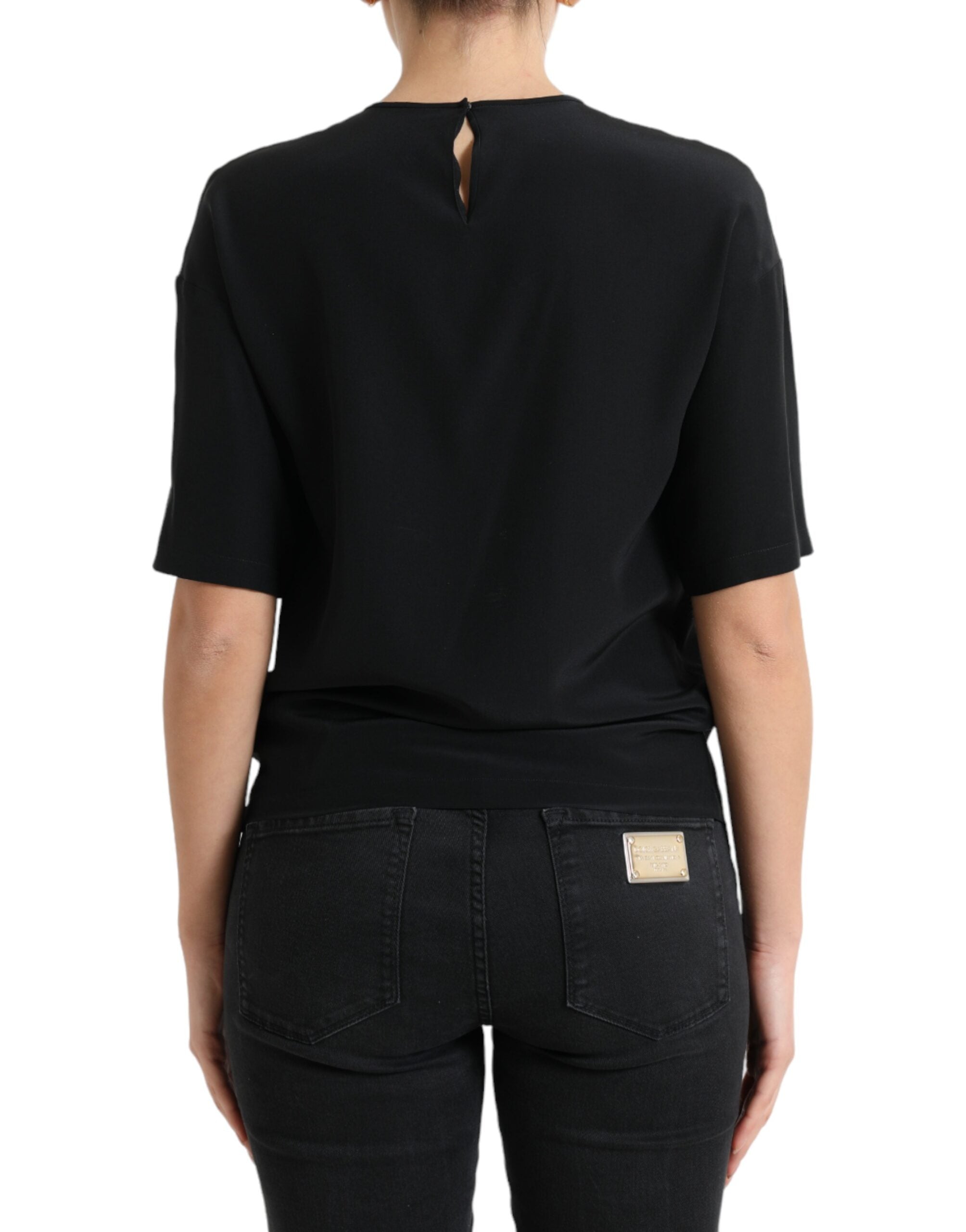 Dolce & Gabbana Black Silk Round Neck Short Sleeve Blouse Top -   -  Dolce & Gabbana. Dolce & Gabbana Black Silk Round Neck Short Sleeve Blouse Top -   -  Dolce & Gabbana.