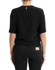 Dolce & Gabbana Black Silk Round Neck Short Sleeve Blouse Top -   -  Dolce & Gabbana.