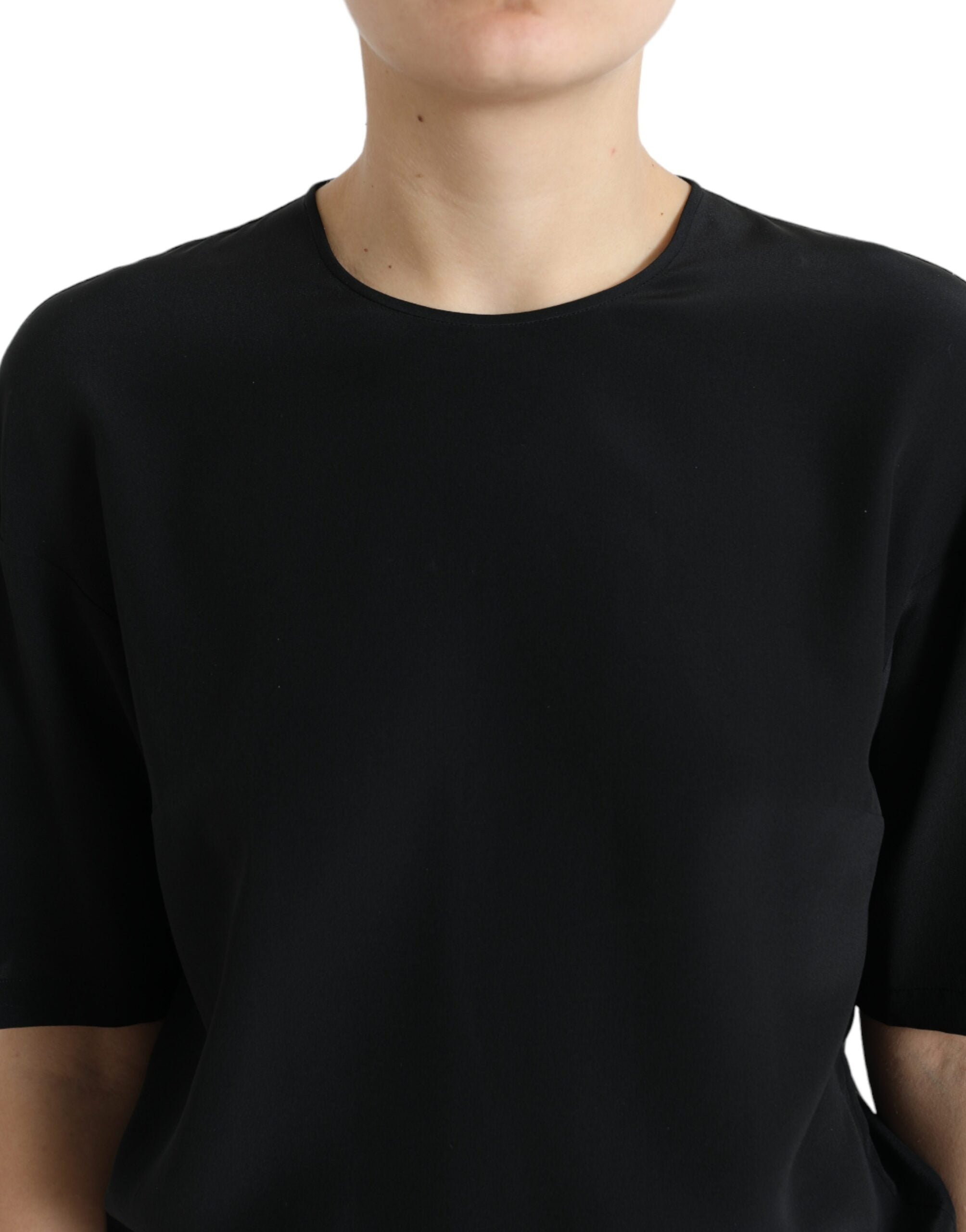 Dolce & Gabbana Black Silk Round Neck Short Sleeve Blouse Top -   -  Dolce & Gabbana. Dolce & Gabbana Black Silk Round Neck Short Sleeve Blouse Top -   -  Dolce & Gabbana.