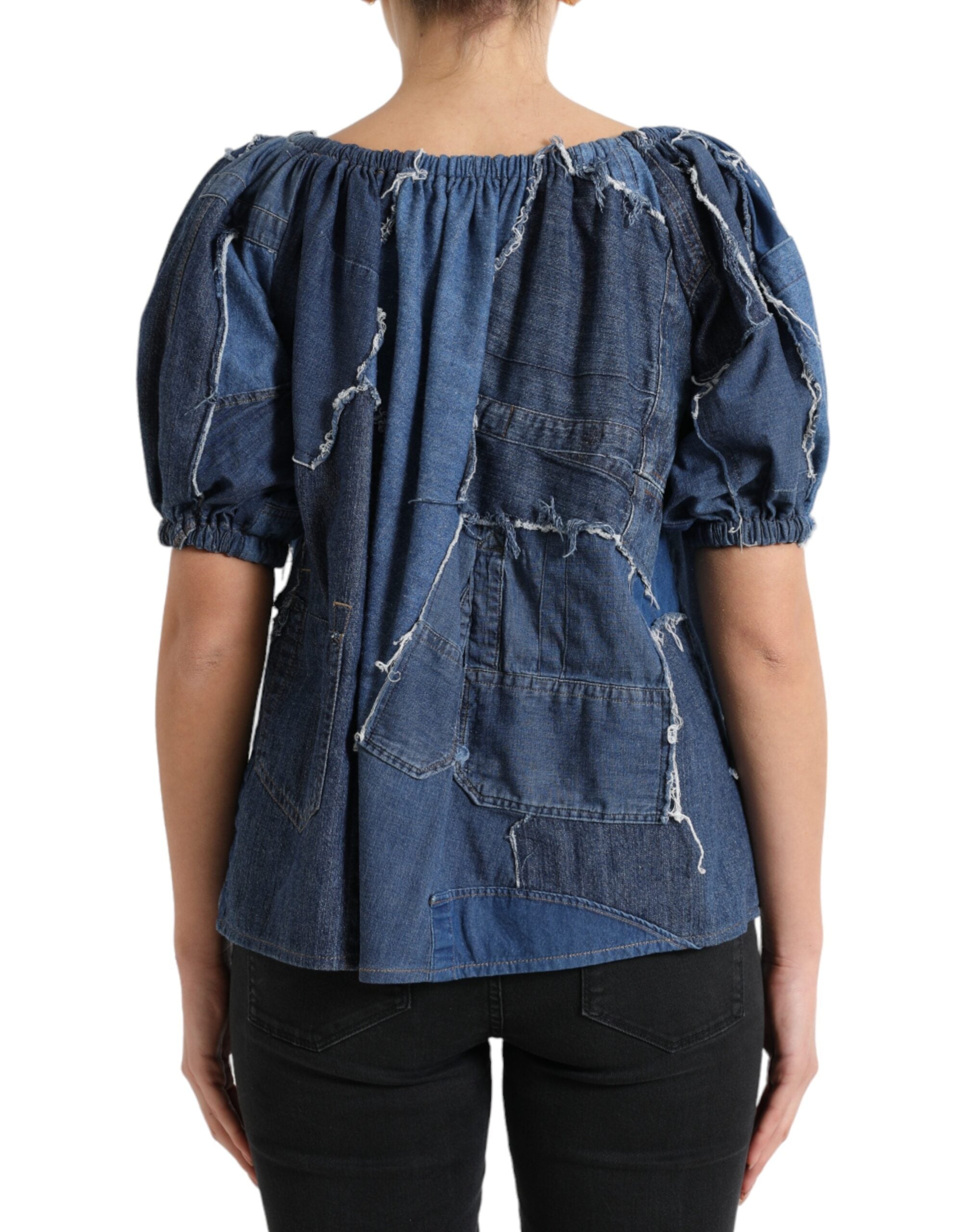 Dolce & Gabbana Blue Patchwork Short Sleeves Denim Blouse Top -   -  Dolce & Gabbana. Dolce & Gabbana Blue Patchwork Short Sleeves Denim Blouse Top -   -  Dolce & Gabbana.