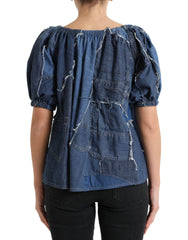 Dolce & Gabbana Blue Patchwork Short Sleeves Denim Blouse Top -   -  Dolce & Gabbana.