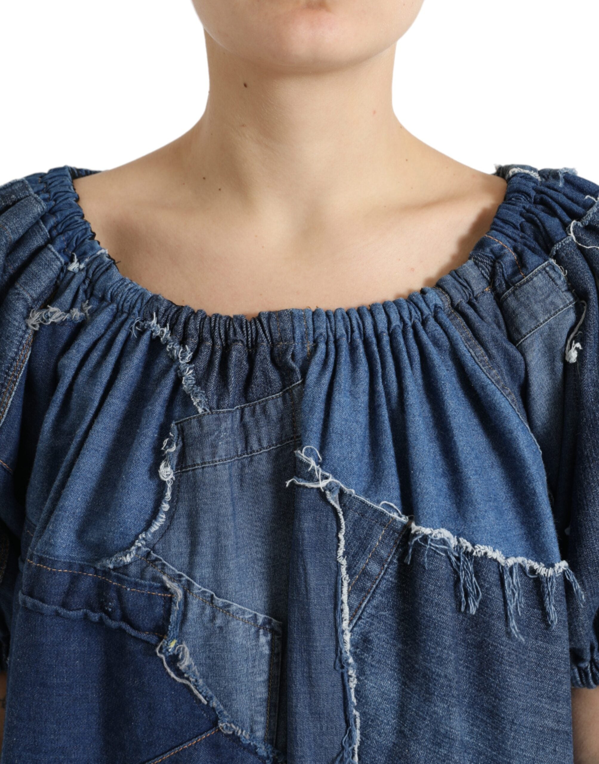 Dolce & Gabbana Blue Patchwork Short Sleeves Denim Blouse Top -   -  Dolce & Gabbana. Dolce & Gabbana Blue Patchwork Short Sleeves Denim Blouse Top -   -  Dolce & Gabbana.