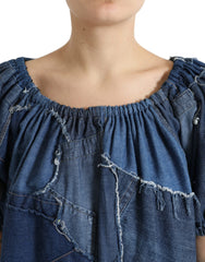 Dolce & Gabbana Blue Patchwork Short Sleeves Denim Blouse Top -   -  Dolce & Gabbana.