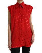 Dolce & Gabbana Red Polka Dot Sleeveless Collared Blouse Top -   -  Dolce & Gabbana.
