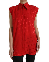 Dolce & Gabbana Red Polka Dot Sleeveless Collared Blouse Top -   -  Dolce & Gabbana.