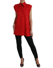 Dolce & Gabbana Red Polka Dot Sleeveless Collared Blouse Top -   -  Dolce & Gabbana.