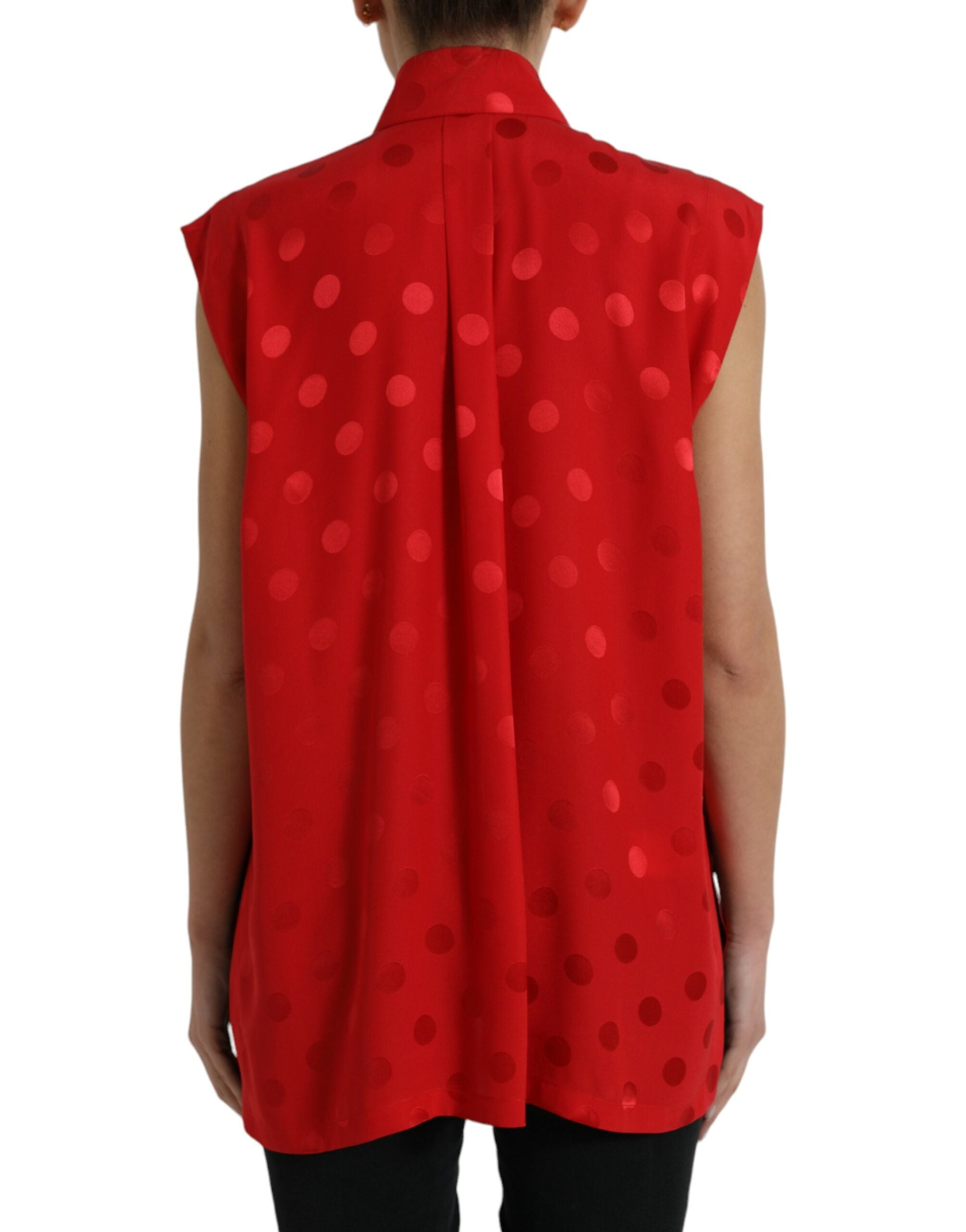 Dolce & Gabbana Red Polka Dot Sleeveless Collared Blouse Top -   -  Dolce & Gabbana. Dolce & Gabbana Red Polka Dot Sleeveless Collared Blouse Top -   -  Dolce & Gabbana.