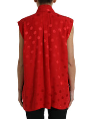 Dolce & Gabbana Red Polka Dot Sleeveless Collared Blouse Top -   -  Dolce & Gabbana.