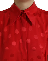 Dolce & Gabbana Red Polka Dot Sleeveless Collared Blouse Top -   -  Dolce & Gabbana.