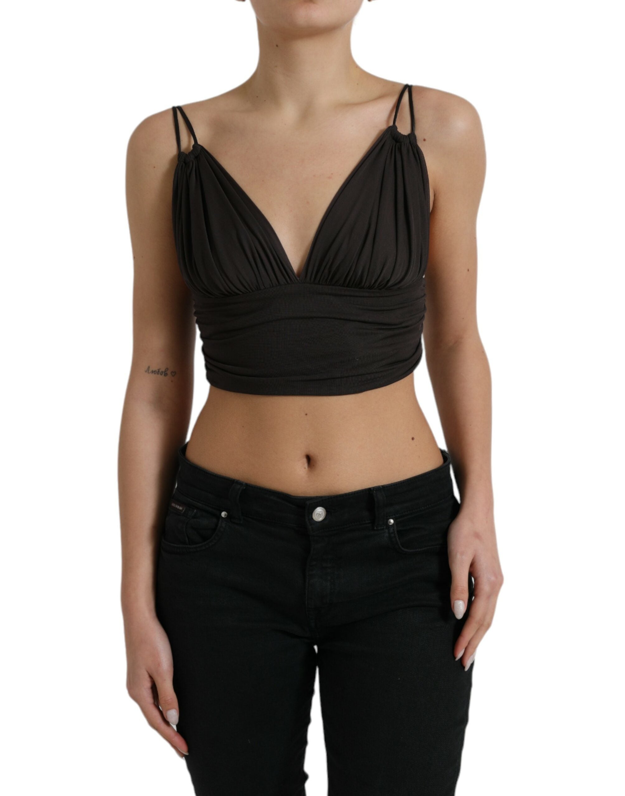 Dolce & Gabbana Brown Viscose Plunging V-neck Cropped Tank Top -   -  Dolce & Gabbana.