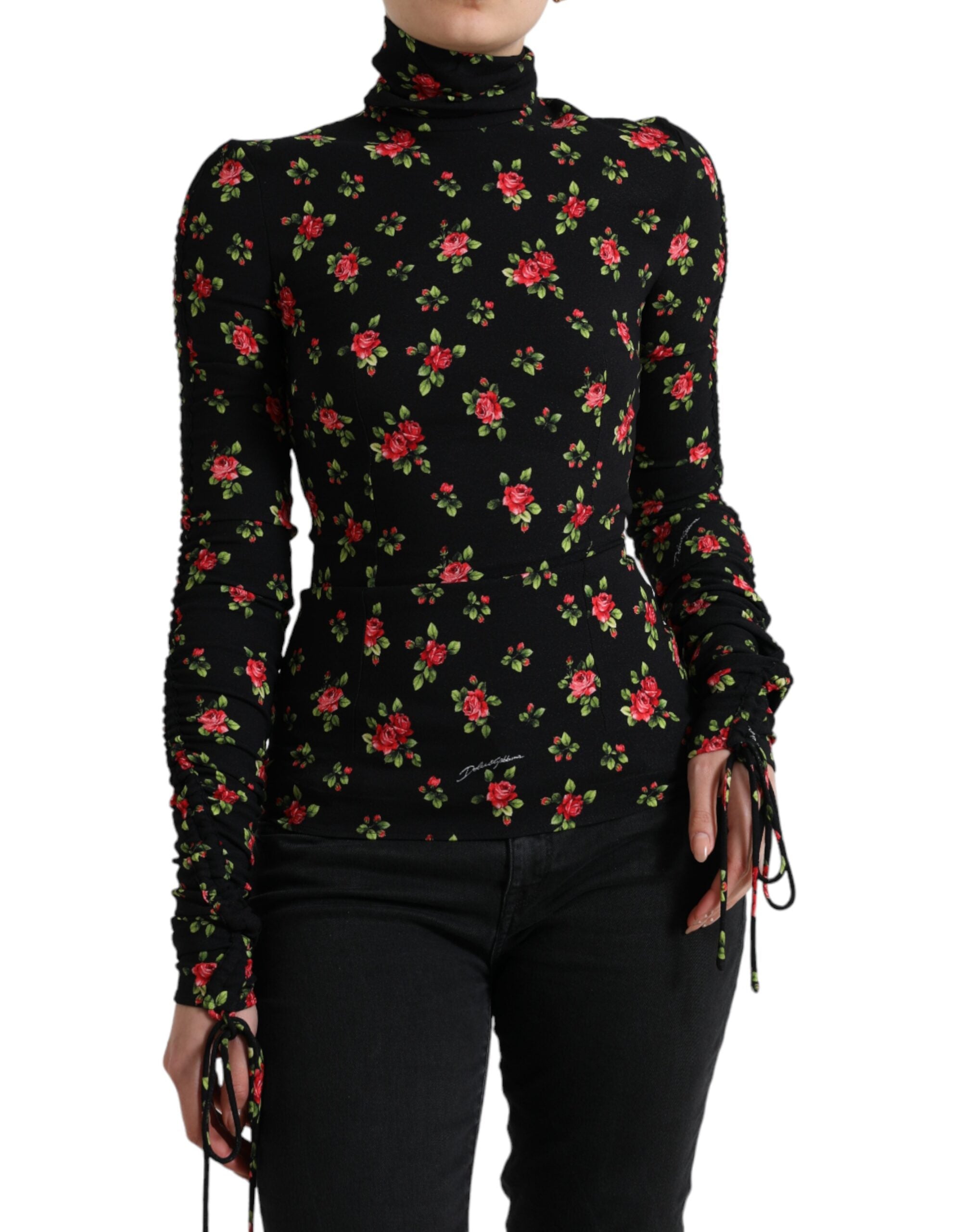 Dolce & Gabbana Black Rose Print Turtle Neck Blouse Top -   -  Dolce & Gabbana.