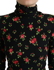 Dolce & Gabbana Black Rose Print Turtle Neck Blouse Top -   -  Dolce & Gabbana.