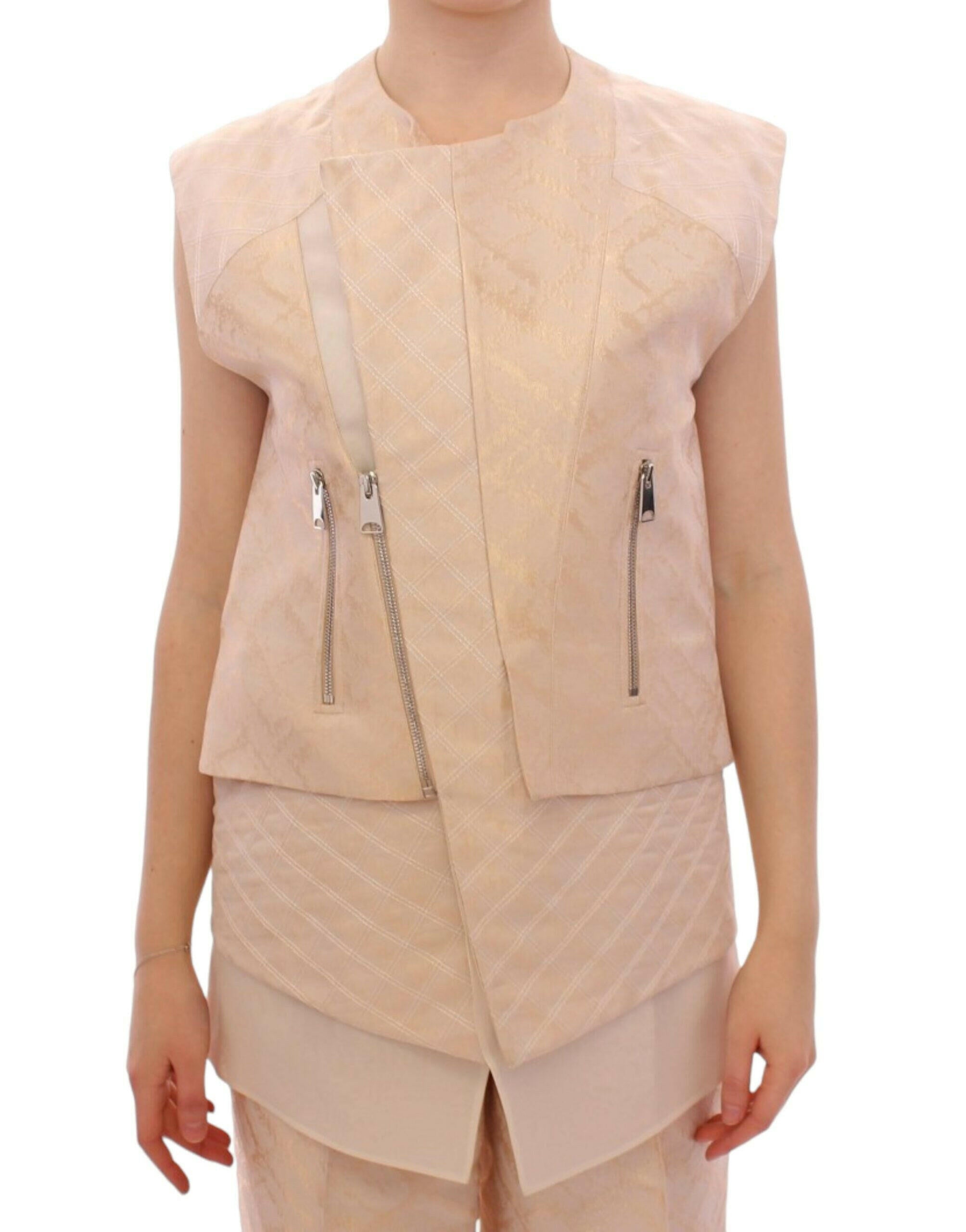 Zeyneptosun Beige brocade sleeveless jacket -   -  Zeyneptosun.