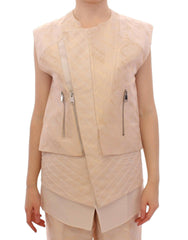 Zeyneptosun Beige brocade sleeveless jacket -   -  Zeyneptosun.