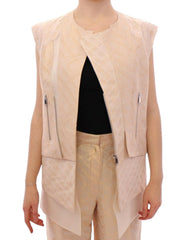 Zeyneptosun Beige brocade sleeveless jacket -   -  Zeyneptosun.