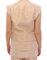 Zeyneptosun Beige brocade sleeveless jacket -   -  Zeyneptosun.