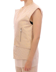 Zeyneptosun Beige brocade sleeveless jacket -   -  Zeyneptosun.