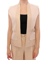 Zeyneptosun Beige brocade sleeveless jacket vest -   -  Zeyneptosun.