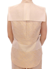 Zeyneptosun Beige brocade sleeveless jacket vest -   -  Zeyneptosun.