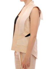 Zeyneptosun Beige brocade sleeveless jacket vest -   -  Zeyneptosun.