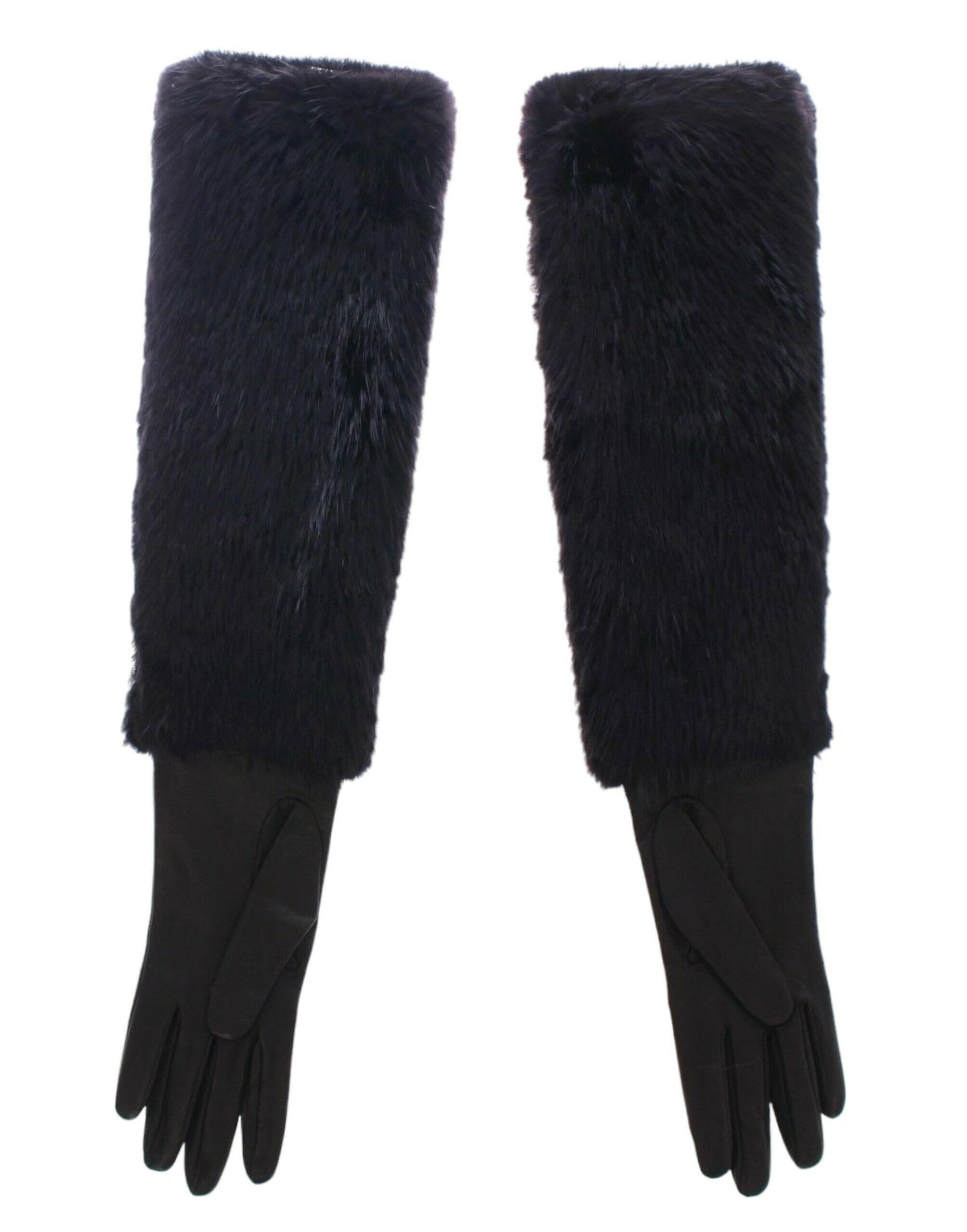 Dolce & Gabbana Black Beaver Fur Lambskin Leather Elbow Gloves - - Dolce & Gabbana.
