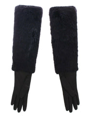 Dolce & Gabbana Black Beaver Fur Lambskin Leather Elbow Gloves - - Dolce & Gabbana.