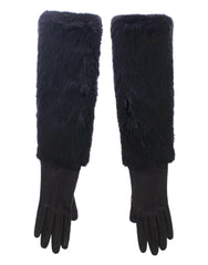 Dolce & Gabbana Black Beaver Fur Lambskin Leather Elbow Gloves - - Dolce & Gabbana.