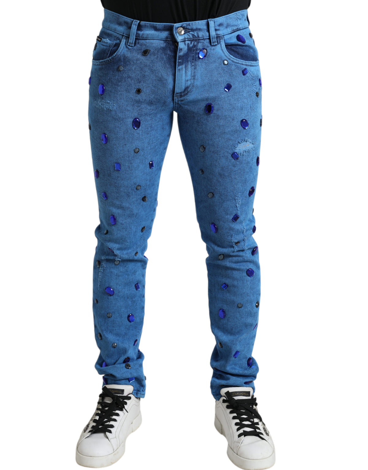 Dolce & Gabbana Blue Crystal Embellished Skinny Denim Jeans -   -  Dolce & Gabbana.