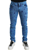 Dolce & Gabbana Blue Crystal Embellished Skinny Denim Jeans -   -  Dolce & Gabbana.