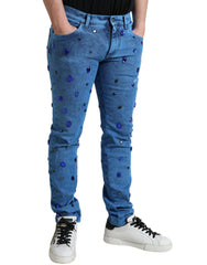 Dolce & Gabbana Blue Crystal Embellished Skinny Denim Jeans -   -  Dolce & Gabbana.