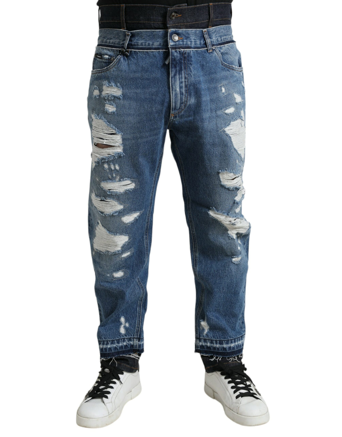 Dolce & Gabbana Blue Tattered Cotton Men Denim Jeans -   -  Dolce & Gabbana.