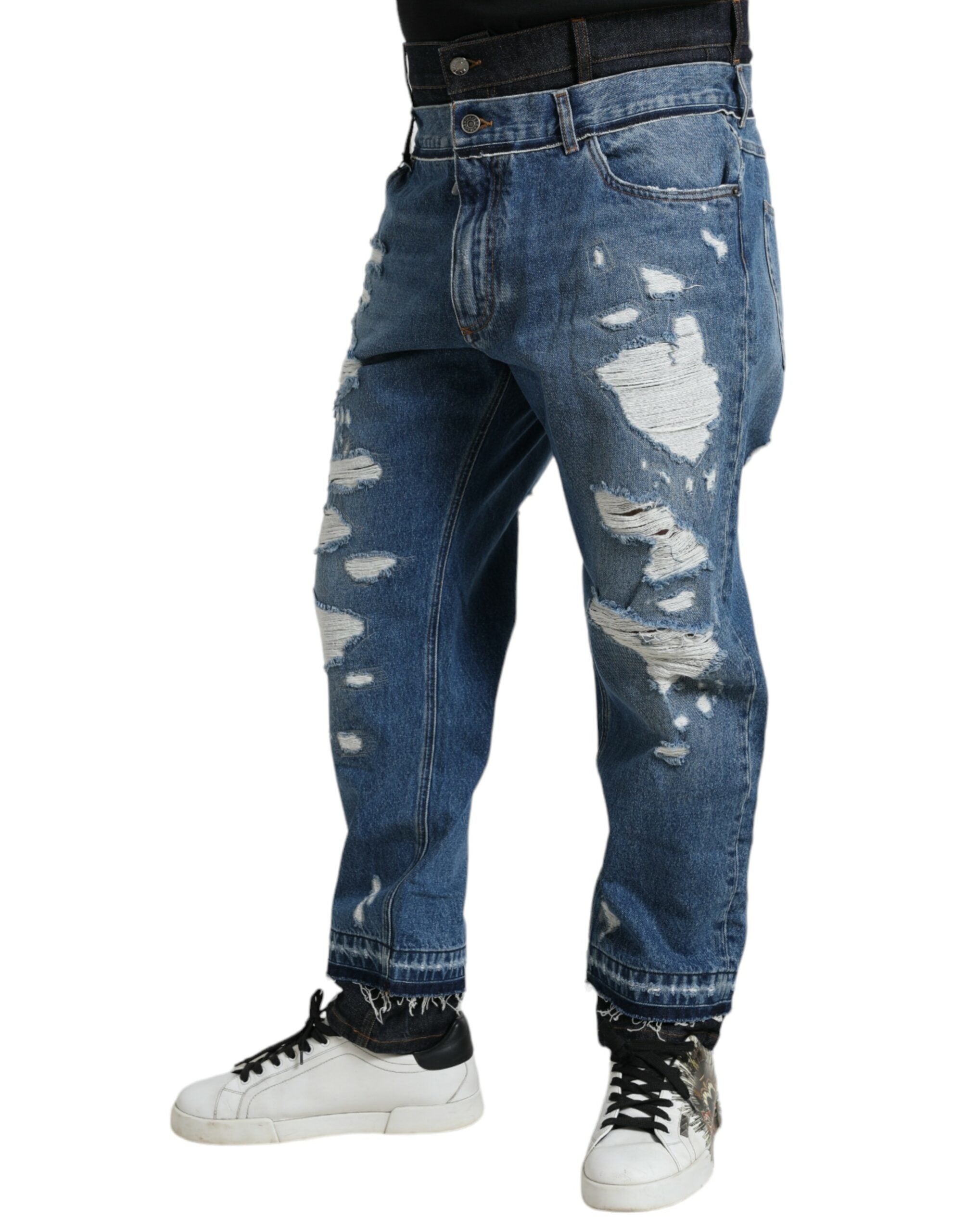Dolce & Gabbana Blue Tattered Cotton Men Denim Jeans -   -  Dolce & Gabbana. Dolce & Gabbana Blue Tattered Cotton Men Denim Jeans -   -  Dolce & Gabbana.
