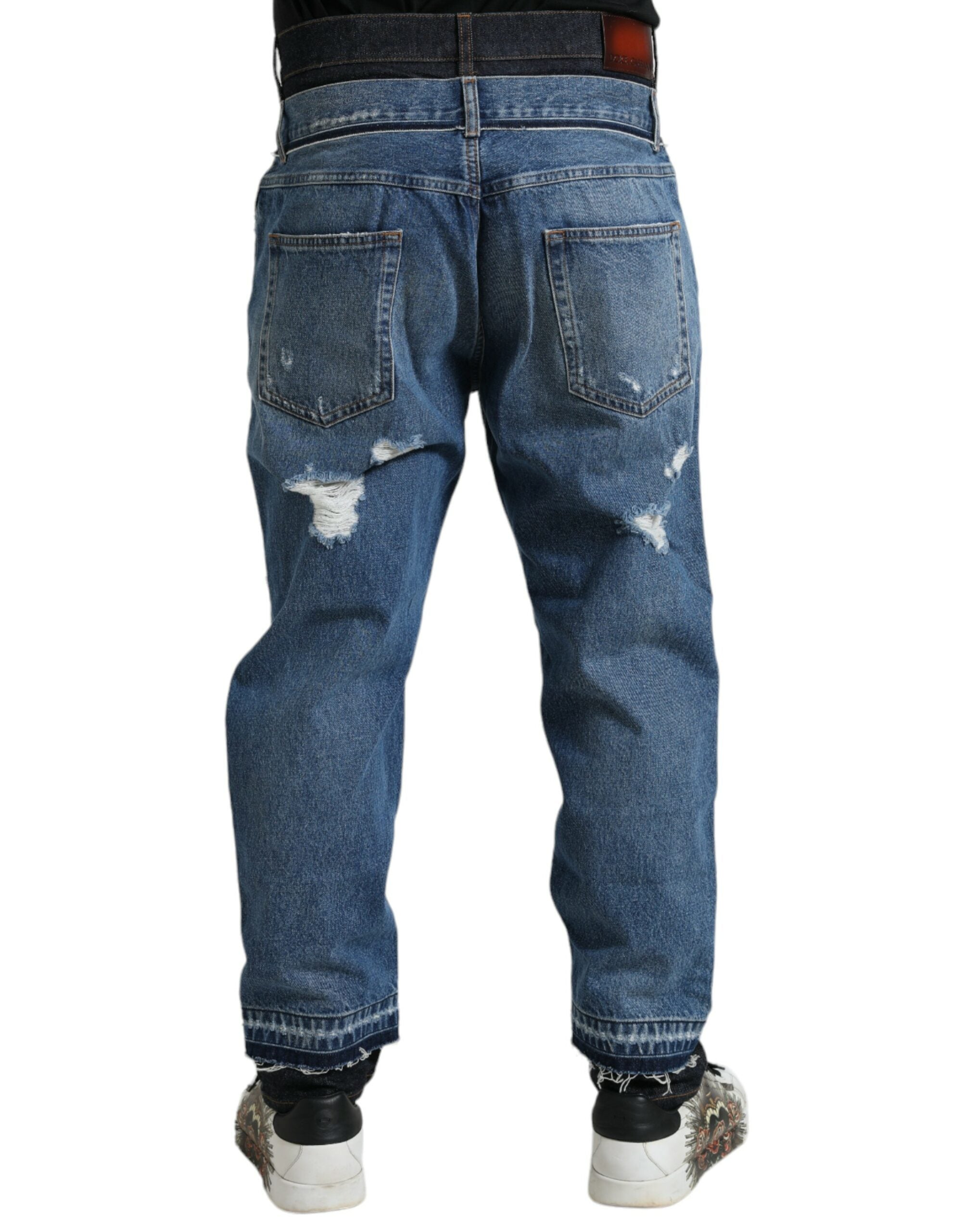 Dolce & Gabbana Blue Tattered Cotton Men Denim Jeans -   -  Dolce & Gabbana. Dolce & Gabbana Blue Tattered Cotton Men Denim Jeans -   -  Dolce & Gabbana.