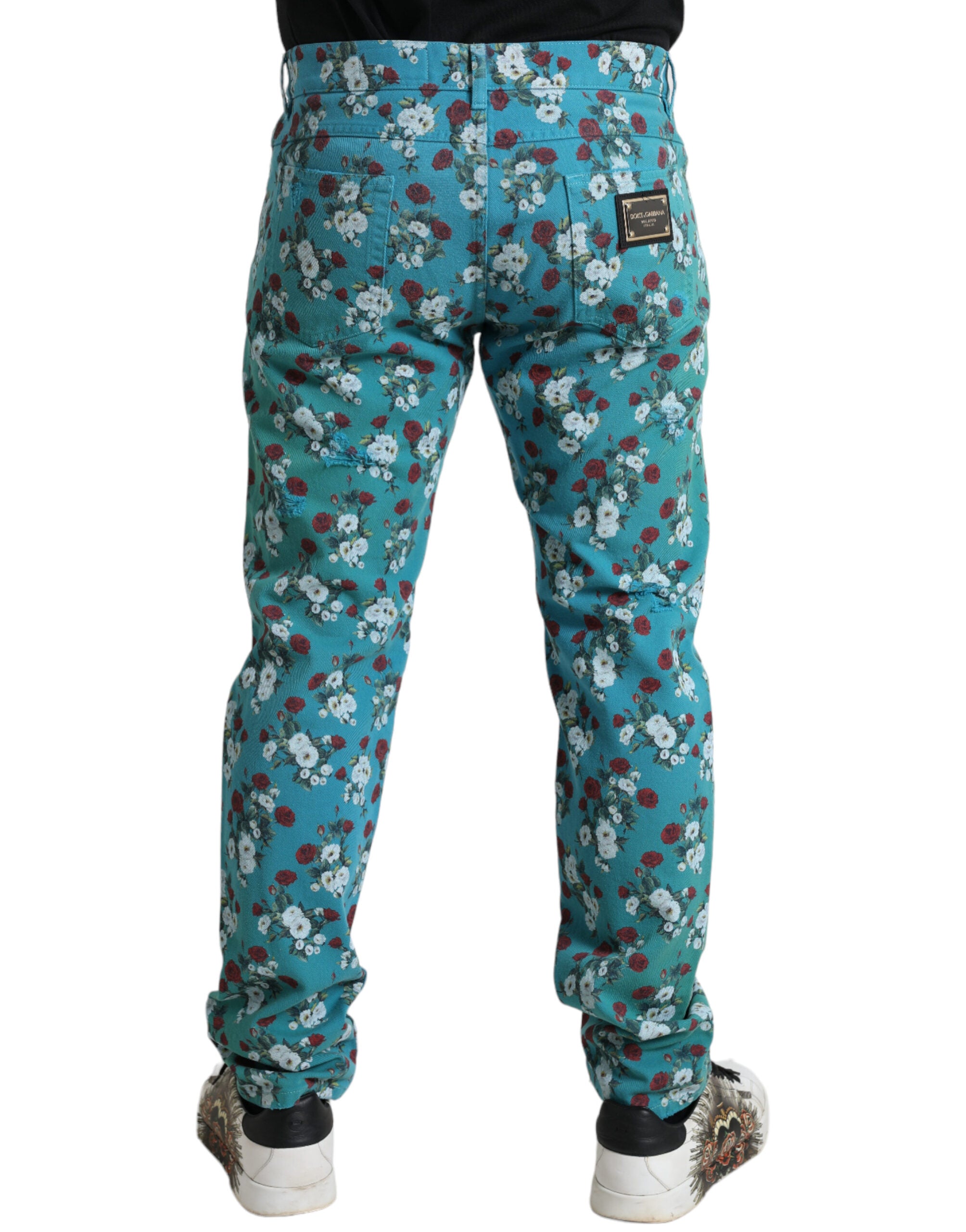 Dolce & Gabbana Blue Floral Print Skinny Cotton Denim Pants -   -  Dolce & Gabbana. Dolce & Gabbana Blue Floral Print Skinny Cotton Denim Pants -   -  Dolce & Gabbana.