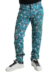 Dolce & Gabbana Blue Floral Print Skinny Cotton Denim Pants -   -  Dolce & Gabbana.