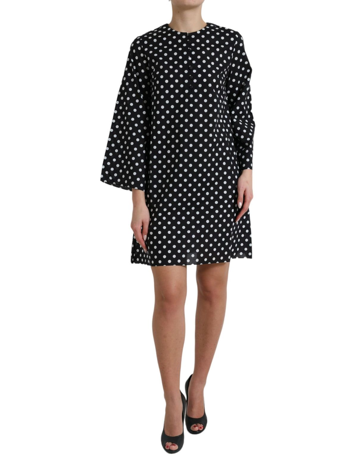 Dolce & Gabbana Black White Polka Dot Nylon Shift Mini Dress -   -  Dolce & Gabbana.