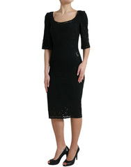 Dolce & Gabbana Black Floral Lace Viscose Bodycon Midi Dress -   -  Dolce & Gabbana.