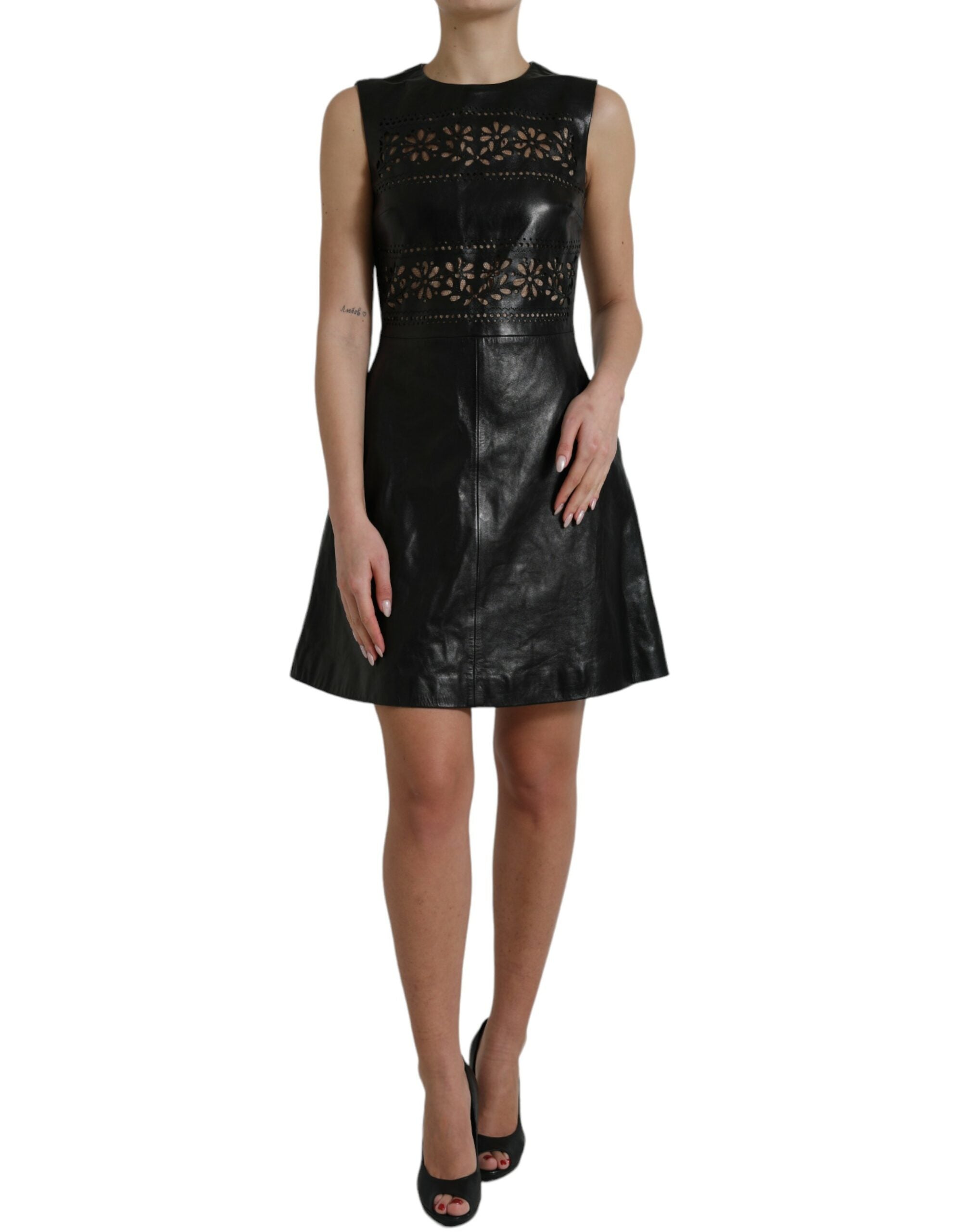 Valentino Shiny Black Nylon Cut Out A-line Mini Dress -   -  Valentino.