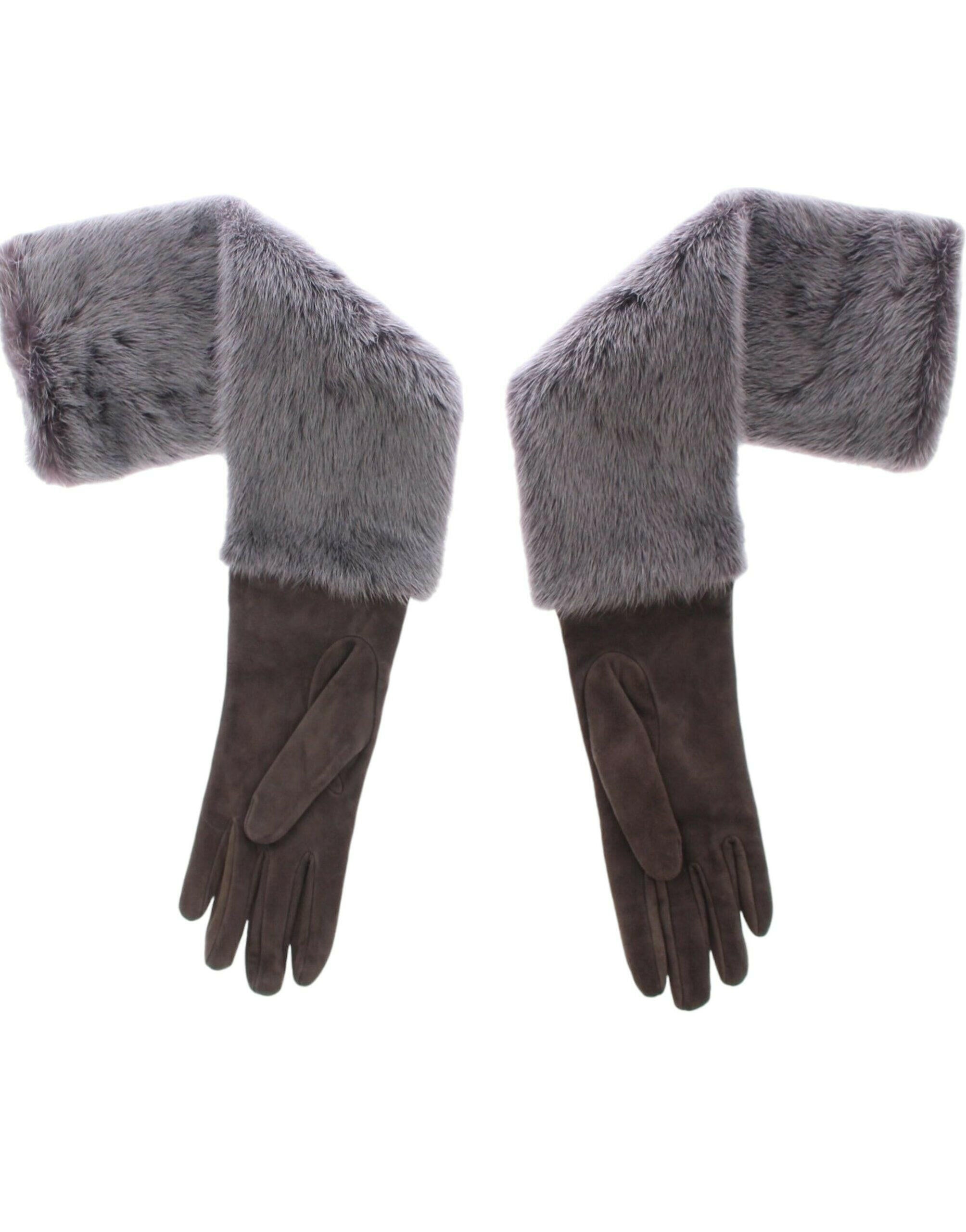 Dolce & Gabbana Gray Mink Fur Lambskin Suede Leather Gloves - - Dolce & Gabbana.